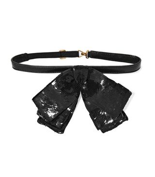 Saint Laurent + Sequin Silk-Catin Bow-Embellished Leather Collar