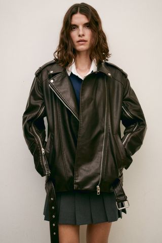 Zara + Faded Faux Leather Biker Jacket