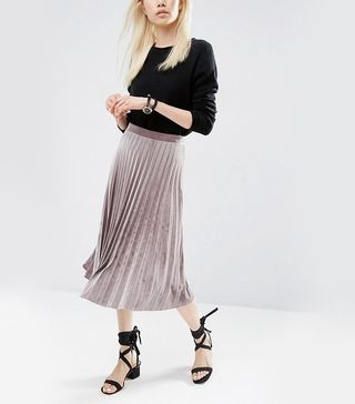 ASOS + Pleated Velvet Midi Skirt