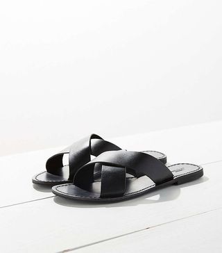 Urban Outfitters + Leather Cross Strap Slide Sandals