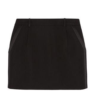 Saint Laurent + Silk-Trimmed Wool-Crepe Mini Skirt