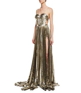 Maria Lucia Hohan + Norina Metallic Pleated Chiffon Gown in Gold