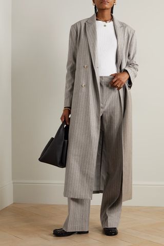 Loulou Studio + Striped Double-Breasted Organic Wool and Cashmere-Blend Coat