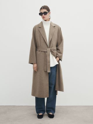 Massimo Dutti + Wool Blend Robe Coat With Hidden Belt