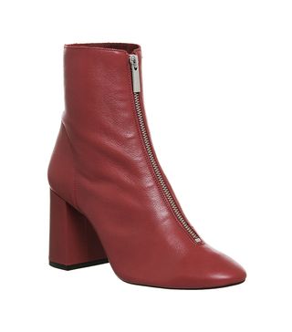 Office + All Sorts Front Zip Boots in Dark Red Leather