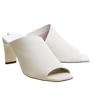 Office + Malaga Square Toe Mules in White Leather