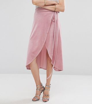 Asos + Wrap Midi Skirt in Velvet