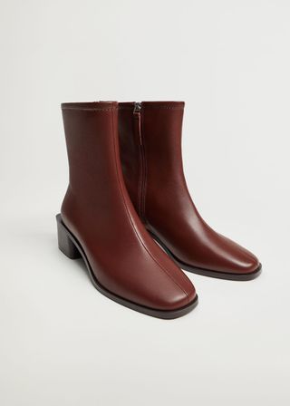 Mango + Heel Leather Ankle Boots