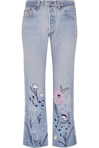 Bliss and Mischief + Wild Flower Embroidered High-Rise Straight-Leg Jeans