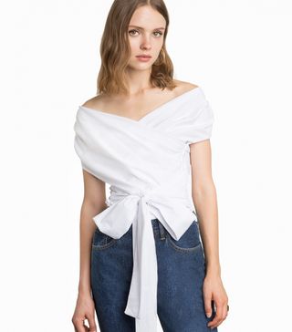 Pixie Market + White Wrap Off-the-Shoulder Shirt