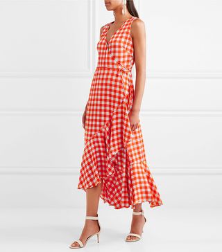 Diane von Furstenberg + Ruffled Gingham Stretch-Silk Wrap-Effect Midi Dress