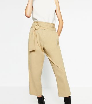 Zara + Cotton Trousers With Buckle