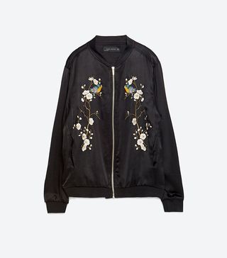 Zara + Floral Embroidered Bomber Jacket