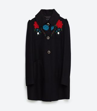 Zara + Coat With Embroidered Yoke