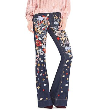 Alice and Olivia + Ryley All Over Embroidered Bell Jeans