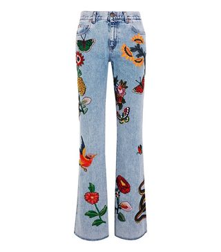 Gucci + Appliquéd Mid-Rise Flared Jeans