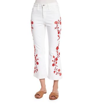 AG + Jodi Embroidered Flare-Leg Cropped Jeans