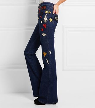 Sonia Rykiel + Embroidered High Rise Flare Jeans