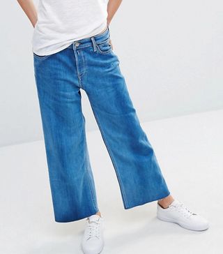 Replay + Wide Leg Cropped High Rise Jeans