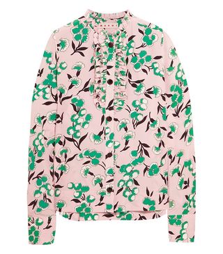 Marni + Ruffled Floral-Print Silk Crepe de Chine Shirt