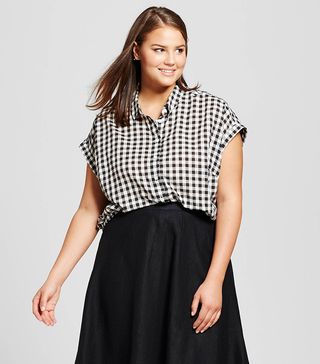 Who What Wear + Gathered Hem Top in Black Gingham