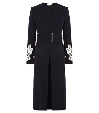 Victoria Beckham + Belted Appliquéd Wool and Cotton-Blend Coat