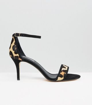 Dune + Maria Leopard Pony Ankle Strap Mid Heeled Sandals