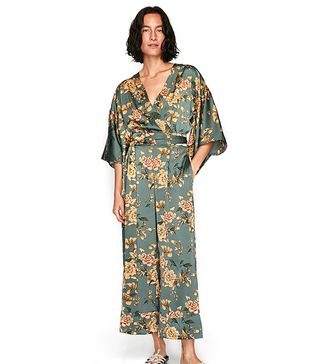 Zara + Printed Kimono Jumpsuit