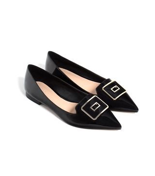 Zara + Pointed Ballet Flats With Buckle