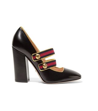 Gucci + Embellished Canvas-Trimmed Leather Pumps