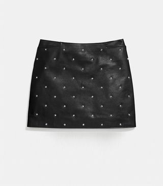Coach + Star Stud Leather Mini Skirt