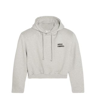 Vetements + Cropped Embroidered Cotton-Blend Hooded Sweatshirt