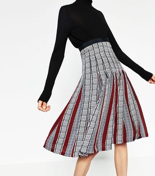 Zara + Printed Accordion-Pleat Mid-Length Skirt