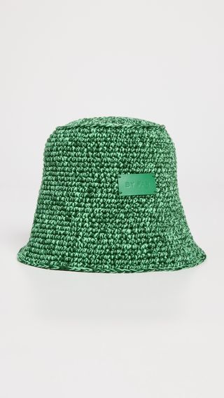 BY FAR + Robbie Clover Green Cotton Melange Bucket Hat