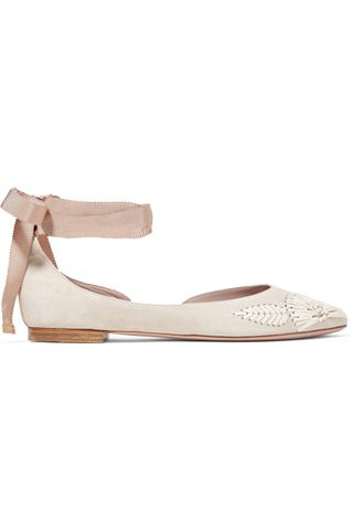 Aerin + Embroidered Suede Ballet Flats