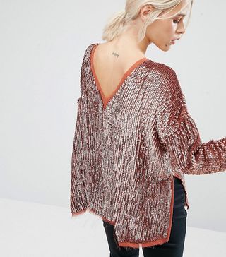 ASOS + Sequin Oversized Sweat With V Back & Raw Edge