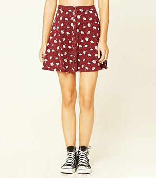 Forever 21 + Floral Print Snap-Button Miniskirt