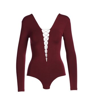 T by Alexander Wang + Long-Sleeve Lace-Up Jersey Bodysuit