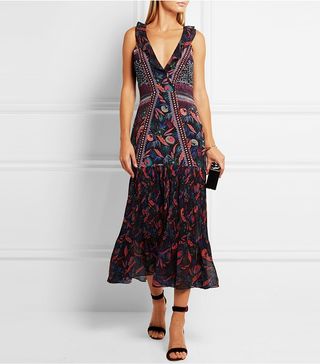 Saloni + Amy Printed Silk-Chiffon Midi Dress