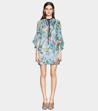 Gucci + Tian Print Silk Plissé Dress