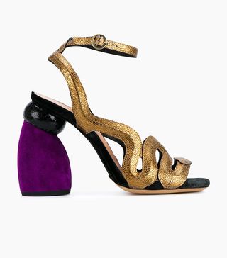 Dries Van Noten + Suede and Leather Contrasting Heel Sandals