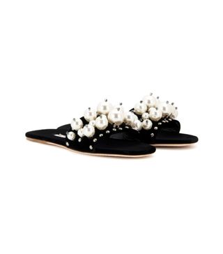 Miu Miu + Embellished Velvet Slip-On Sandals