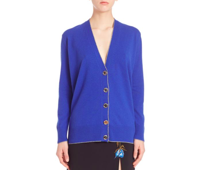 Christopher Kane + Metallic-Trim Cashmere & Wool Cardigan