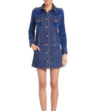 See by Chloé + Long Sleeve Button Front Denim Dress