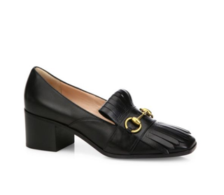 Gucci + Polly GG Leather Block-Heel Pumps