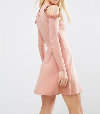 ASOS + Skater Dress With Frill Detail and Cut Out Shoulder