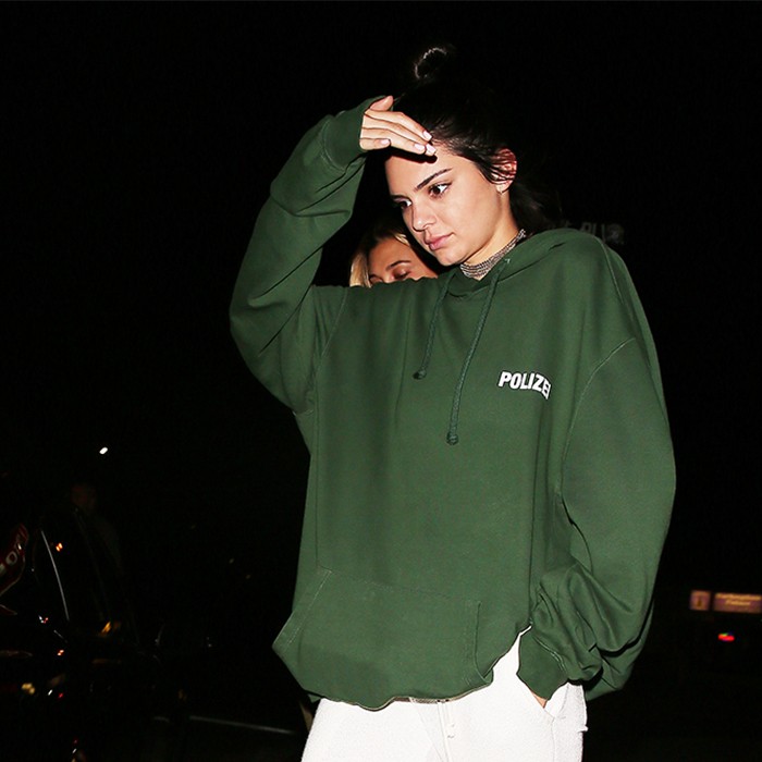 kendall jenner in a thick fleece balaclava and bulky hoodie - Playground