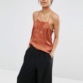 Selected + Lovely Strappy Top With Lace Insert