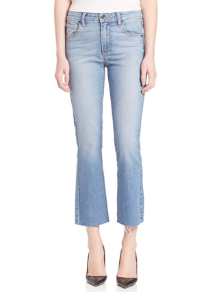 Paige + Colette Cropped Flared Raw Hem Jeans