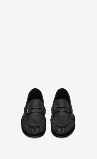 Saint Laurent + Le Loafer Penny Slippers in Shiny Creased Leather